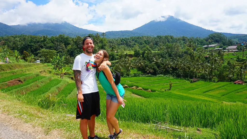 Wir beide an den Reisfeldern in Bali