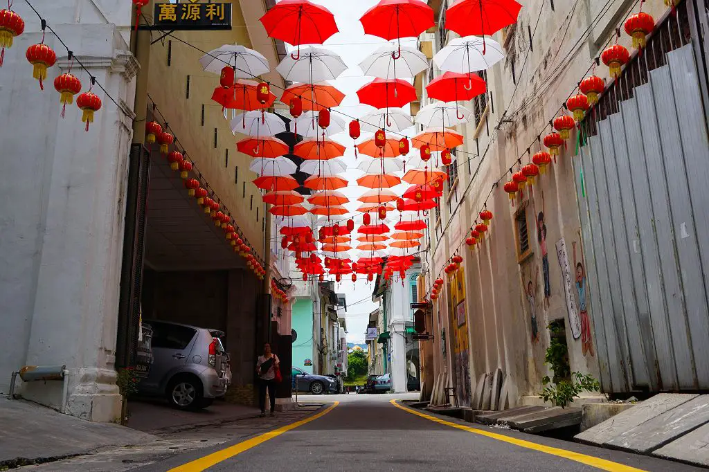 Regenschirm-Deko in der Market Lane Ipoh