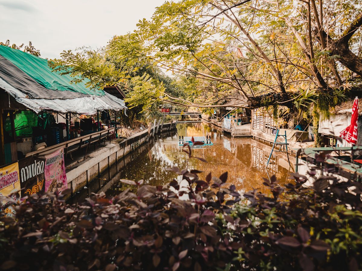 Leerer Floating Market auf Bang Krachao
