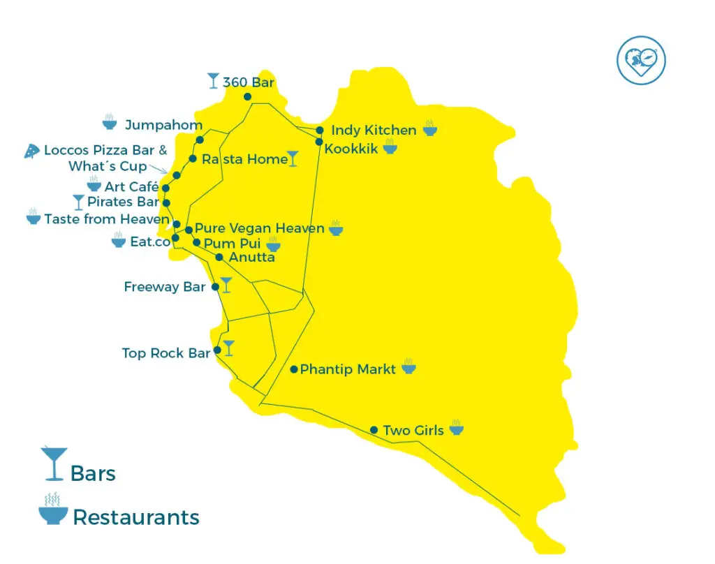 Karte Aller leckeren Restaurants auf Koh Phangan 